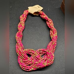 Pink & Gold Beaded Necklace Weaved Design New